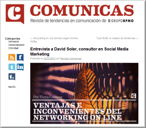 Página entrevista a David Soler en la revista Comunicas