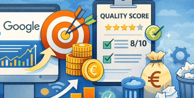 reducir el CPC en GoogleAds. Imágenes de dinero, quality score